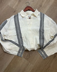 Madewell Linen Cotton Vertical Stripe Cream Black Button-Up Shirt