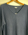 Unsubscribed 100% Cashmere Navy Blue V - Neck Oversized Sweater Front Seam