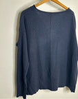 Unsubscribed 100% Cashmere Navy Blue V - Neck Oversized Sweater Front Seam