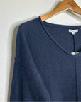 Unsubscribed 100% Cashmere Navy Blue V - Neck Oversized Sweater Front Seam