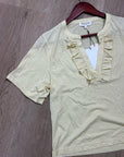 Nation LA 100% Pima Cotton Blondie Short Sleeve Ruffle Top in Custard