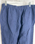 Eileen Fisher 100% Organic Linen Blue Black Checkered Pull on Drawstring Pant