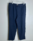 Eileen Fisher 100% Organic Linen Blue Black Checkered Pull on Drawstring Pant