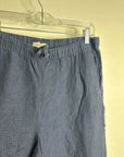 Eileen Fisher 100% Organic Linen Blue Black Checkered Pull on Drawstring Pant