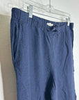 Eileen Fisher 100% Organic Linen Blue Black Checkered Pull on Drawstring Pant