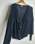 Garnet Hill 100% Linen Knit Lightweight Slouchy Black Button Down Cardigan