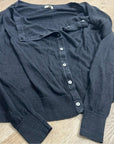 Garnet Hill 100% Linen Knit Lightweight Slouchy Black Button Down Cardigan
