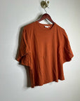 AG Linen Cotton Rust Color Oversized Boxy Fit Short Sleeve Top