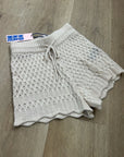 No Name 100% Cashmere Crochet Cream Drawstring Knit Shorts