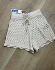 No Name 100% Cashmere Crochet Cream Drawstring Knit Shorts