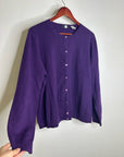 Saks Fifth Avenue 100% Cashmere Deep Purple Button Down Cardigan Sweater