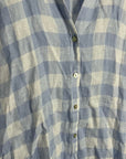 Isaac Mizrahi 100% Linen Blue White Gingham Checkered Button Down Tunic Top