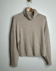 VINCE 100% Cashmere Ribbed Turtleneck Open Back Oatmeal Heather Sweater