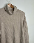 VINCE 100% Cashmere Ribbed Turtleneck Open Back Oatmeal Heather Sweater