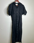 Cleobella 100% Linen Black Gilli Button Down Short Sleeve Midi Dress