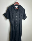 Cleobella 100% Linen Black Gilli Button Down Short Sleeve Midi Dress