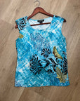 Citron Santa Monica 100% Silk Bright Blue Butterfly Tank Top