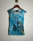 Citron Santa Monica 100% Silk Bright Blue Butterfly Tank Top