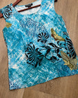 Citron Santa Monica 100% Silk Bright Blue Butterfly Tank Top