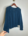 Free People 100% Linen Chunky Knit Oversized Royal Blue Pullover Sweater