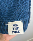 Free People 100% Linen Chunky Knit Oversized Royal Blue Pullover Sweater