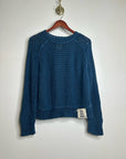 Free People 100% Linen Chunky Knit Oversized Royal Blue Pullover Sweater