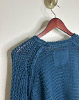 Free People 100% Linen Chunky Knit Oversized Royal Blue Pullover Sweater