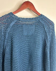 Free People 100% Linen Chunky Knit Oversized Royal Blue Pullover Sweater