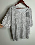 Garnet Hill 100% Organic Cotton White Gray Pajama Set Short Sleeve Top Pant