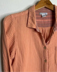 Carbon2Colbat 100% Cotton Gauze Peach Button Down Long Sleeve Top
