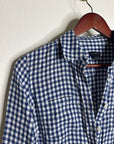 Talbots 100% Linen Blue White Checkered Gingham Button Down Collared Top