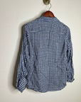 Talbots 100% Linen Blue White Checkered Gingham Button Down Collared Top