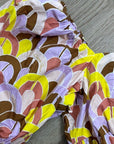Cara Cara 100% Cotton Purple Yellow Puff Sleeve Short Sleeve Blouse