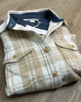 Outerknown 100% Organic Cotton Tan White Plaid Button Down Blanket Shirt