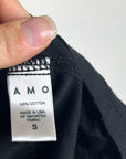 AMO 100% Cotton Black Short Sleeve Classic Distressed Hem T - Shirt