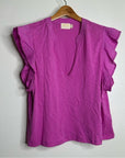 Nation LTD 100% Pima Cotton Flutter Sleeve V - Neck Blouse