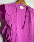 Nation LTD 100% Pima Cotton Flutter Sleeve V - Neck Blouse