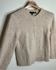 Theory Wool Cashmere Neutral Cable Knit Cream Cropped Sweater