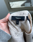 Theory Wool Cashmere Neutral Cable Knit Cream Cropped Sweater