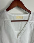 Nation LA 100% Pima Cotton White V- Neck Crochet Sleeve Blouse Top
