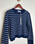 OGD 100% Cashmere Navy White Striped Blakely Cashmere Pullover