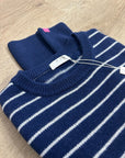 OGD 100% Cashmere Navy White Striped Blakely Cashmere Pullover