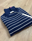 OGD 100% Cashmere Navy White Striped Blakely Cashmere Pullover