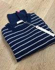 OGD 100% Cashmere Navy White Striped Blakely Cashmere Pullover