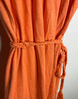 Ex - Voto 100% Cotton Coral Rose Embroidered Floral Midi Dress Tie Waist