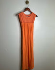Ex - Voto 100% Cotton Coral Rose Embroidered Floral Midi Dress Tie Waist