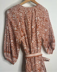 Cleobella 100% Organic Cotton Belted Puff Sleeve Mini Dress Orange Floral