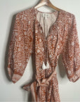 Cleobella 100% Organic Cotton Belted Puff Sleeve Mini Dress Orange Floral