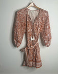 Cleobella 100% Organic Cotton Belted Puff Sleeve Mini Dress Orange Floral