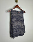 Eileen Fisher 100% Organic Linen Knit Tunic Long Tank Top Navy Blue Cream
